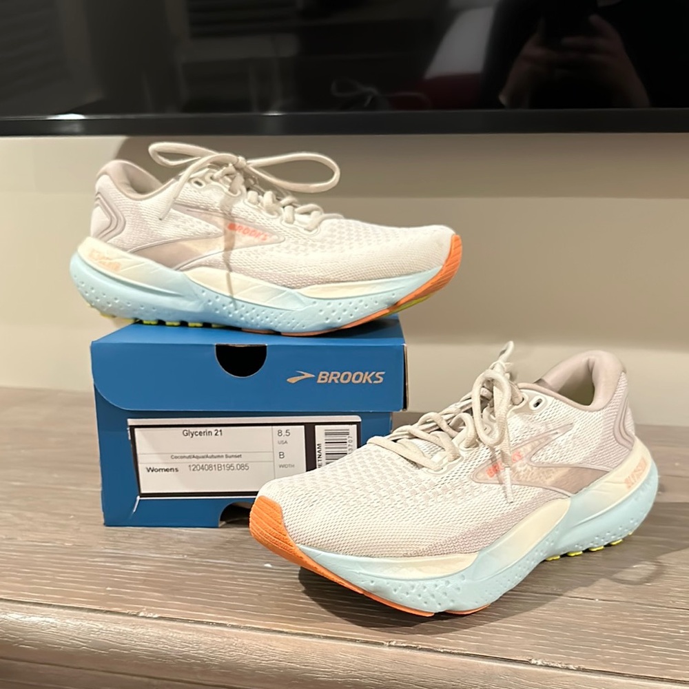 Brooks Women's Running Shoes Glycerin 21 (coconut/aqua/sunset) Sz 8.5